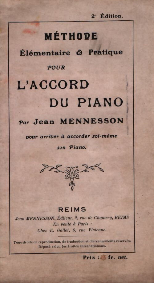 Méthode élémentaire & pratique pour l'accord du piano - Jean Mennesson - Livre