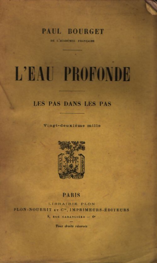 L'eau profonde - Paul Bourget - Livre