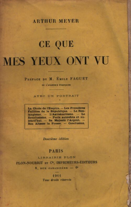 Ce que mes yeux ont vu. - Arthur Meyer - Livre