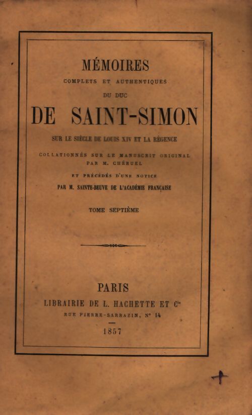 Mémoires de Saint-Simon Tome VII - Saint-Simon - Livre
