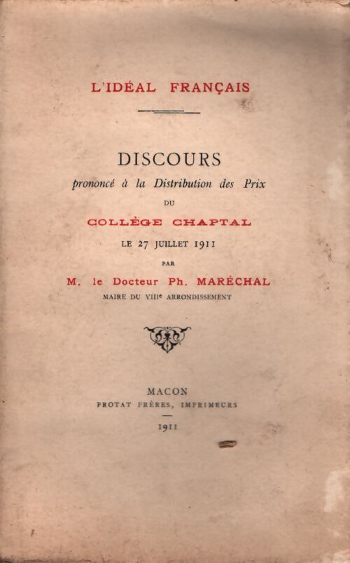 Discours prononcé à la distribution des prix du collège Chaptal - Ph Maréchal - Livre