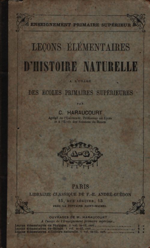 Leçons élémentaires d'histoire naturelle - C. Haraucourt - Livre