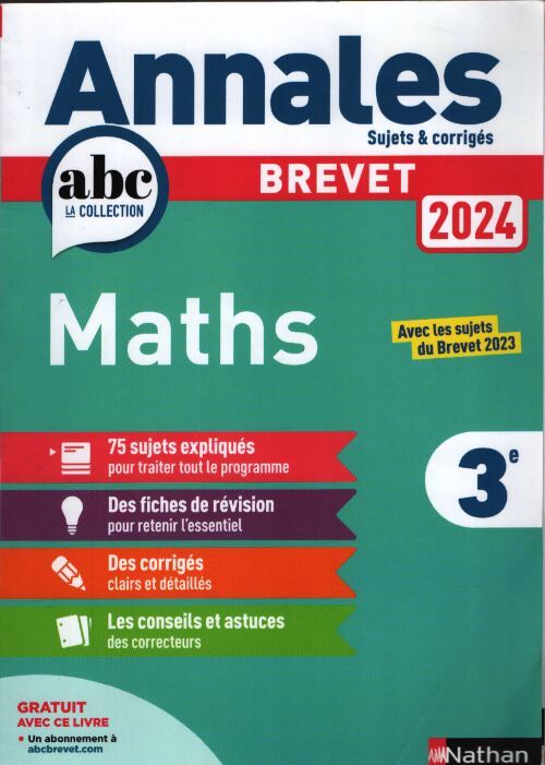 Annales abc du brevet 2024 - maths 3e - sujets et corrigés + fiches de révisions - Carole Feugère - Livre