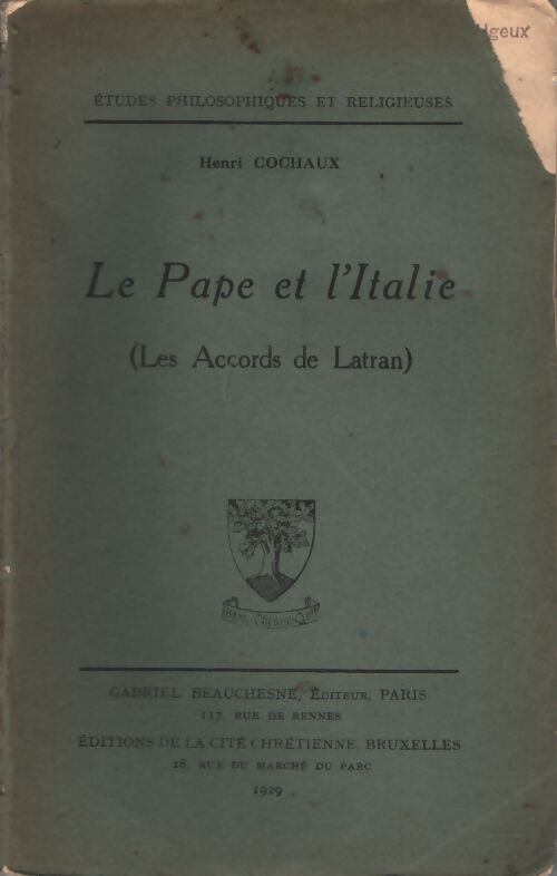Le pape et l'Italie : Les accords de Latran - Henri Cochaux - Livre