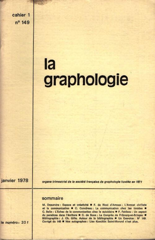 La graphologie n°149 cahier 1 - Collectif - Livre