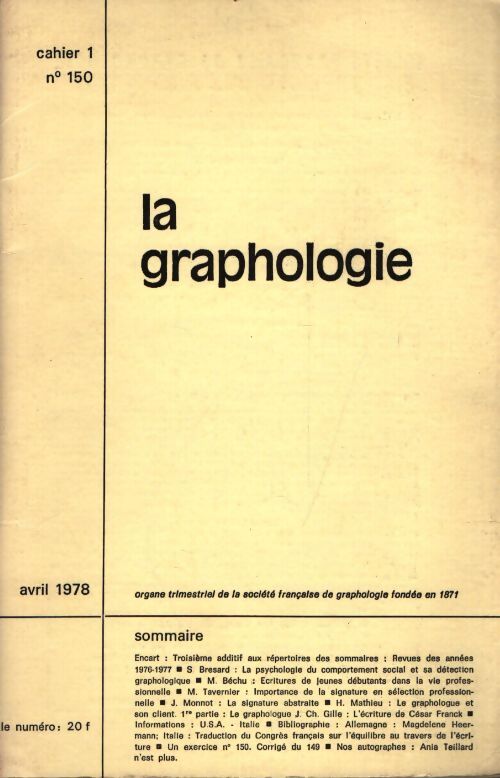 La graphologie n°150 cahier 1 - Collectif - Livre