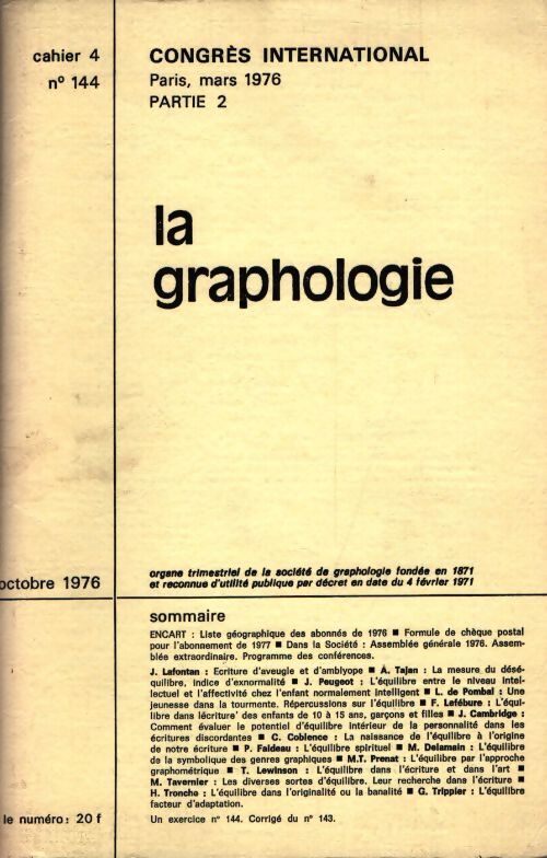 La graphologie n°144 cahier 4 - Collectif - Livre