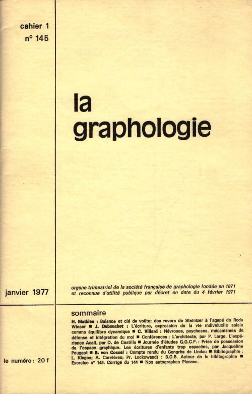 La graphologie n°145 cahier 1 - Collectif - Livre