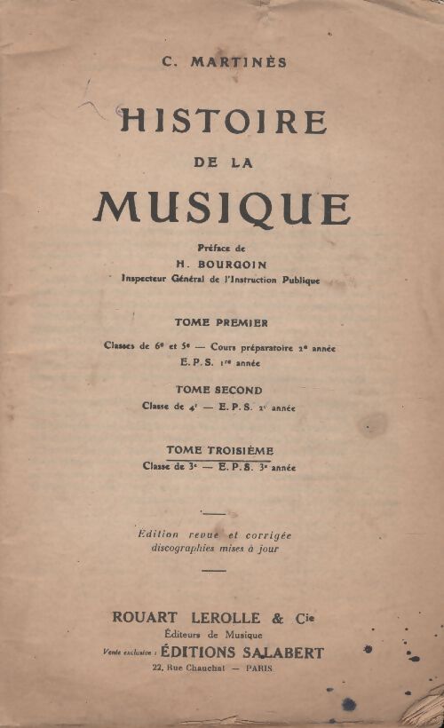 Histoire de la musique Tome II - C. Martinès - Livre
