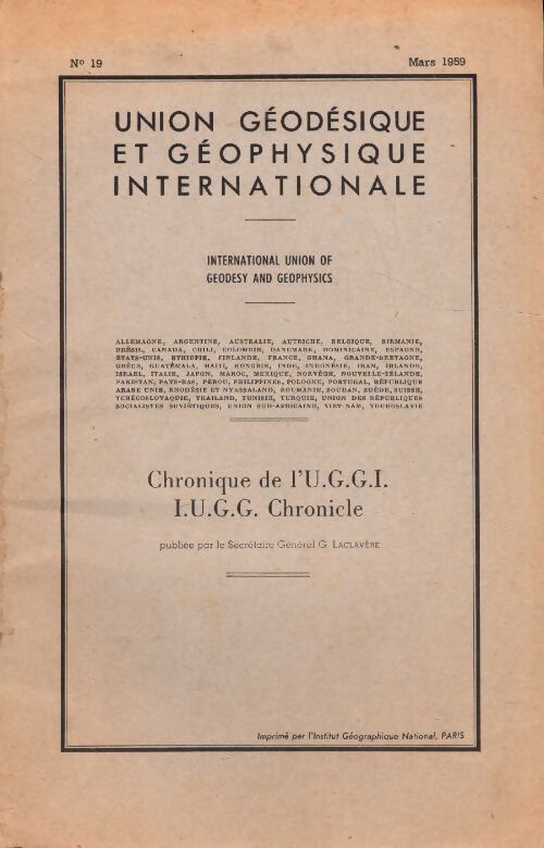 Union géodésique et géophysique internationale n°19 - Collectif - Livre