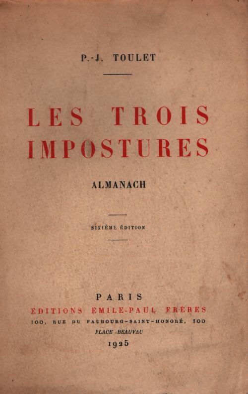 Les trois impostures - P.J Toulet - Livre