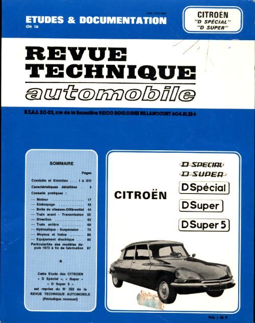 Revue technique automobile : Citroën D spécial, D super, D super 5 - Collectif - Livre