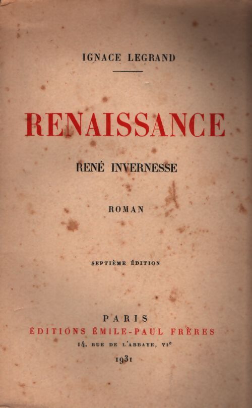Renaissance - Ignace Legrand - Livre