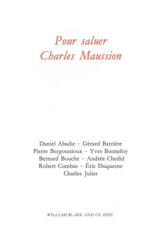 Pour saluer Charles Maussion - Pierre Bergounioux - Livre