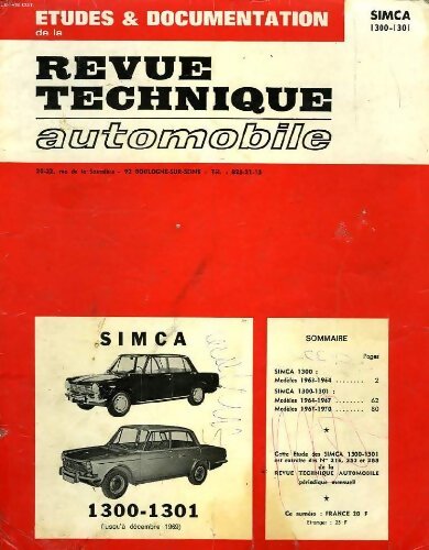Revue technique automobile : Simca 1300-1301 - Collectif - Livre