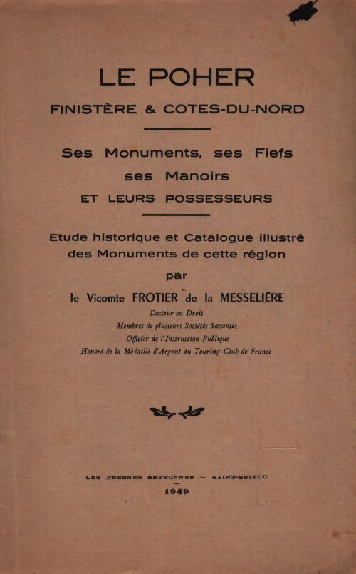 Le Poher Finistère & Côtes du Nord - Henri Frotier De La Messelière - Livre