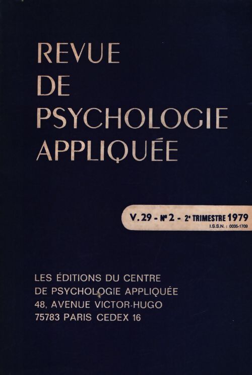 Revue de psychologie appliquée V.29 n°2 - Collectif - Livre