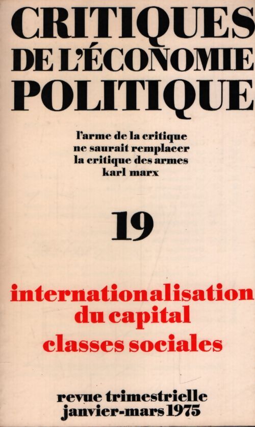 Critique de l'économie politique n°19 - Collectif - Livre
