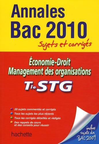 Economie-Droit Management des organisations Terminale STG : Sujets et corrigés - Jean-bernard Ducrou - Livre