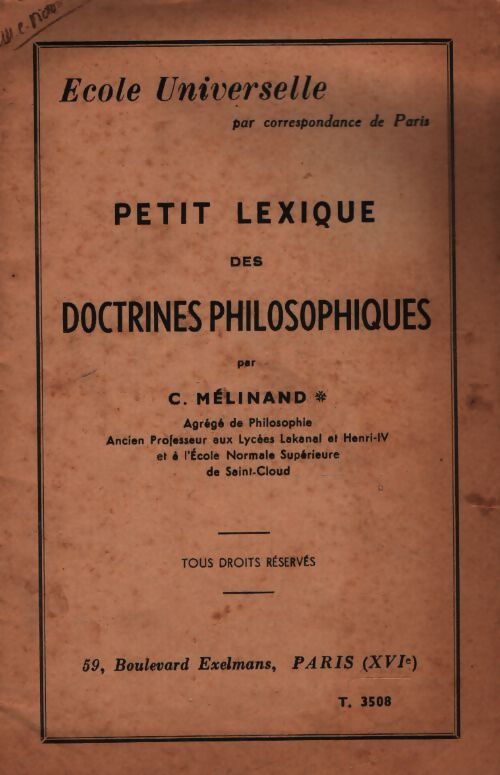 Petit lexique des doctrines philosophiques - C Mélinand - Livre
