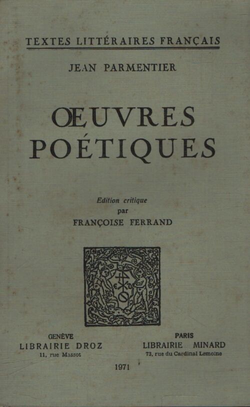 Oeuvres poétiques - Jean Parmentier - Livre