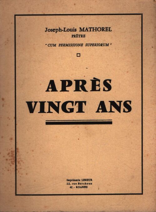 Après vingt ans - Joseph-Louis Mathorel - Livre
