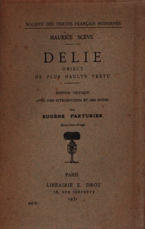 Délie - Maurice Scève - Livre