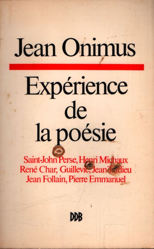 Expérience de la poésie - Jean Onimus - Livre