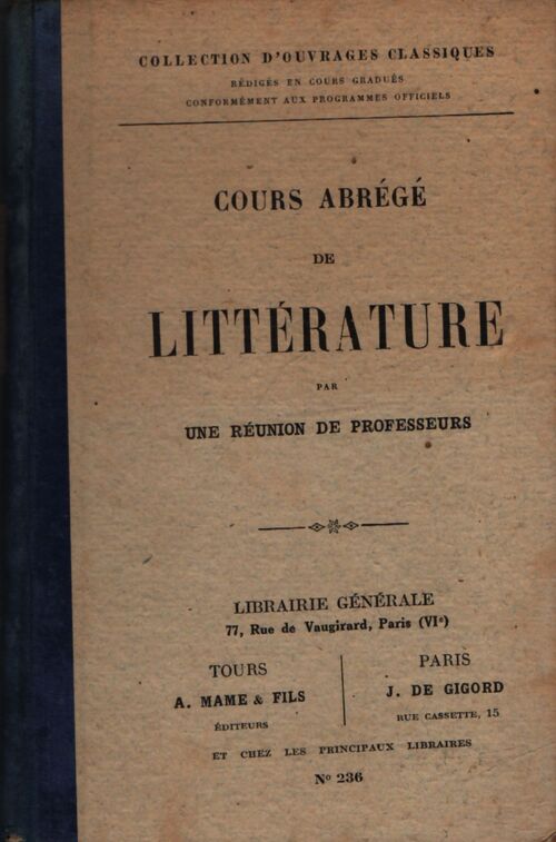 Cours abrégé de littérature - Sudel - Livre