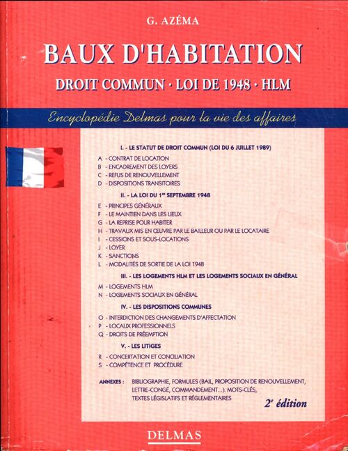 Baux d'habitation droit commun loi de 1948 hlm - Azema Gérard - Livre