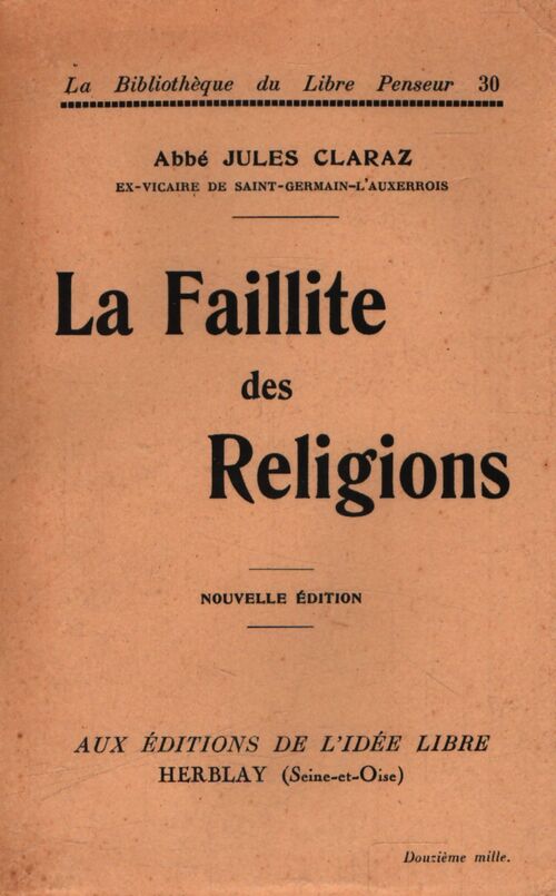 La faillite des religions - Jules Claraz - Livre