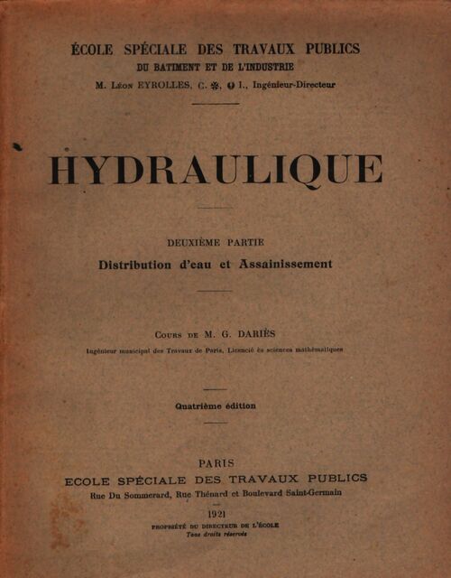 Hydraulique Tome II - M.G Dariès - Livre