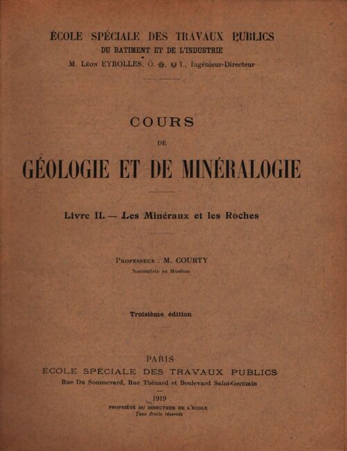 Cours de géologie et de minéralogie Tome II - M Courty - Livre