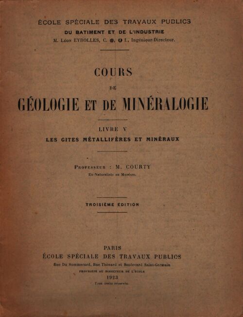 Cours de géologie et minéralogie Tome V - M Courty - Livre