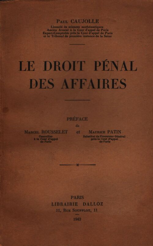 Le droitn pénal des affaires - Paul Caujolle - Livre