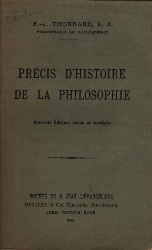 Précis d'histoire de la philosophie - F.J Thonnard - Livre