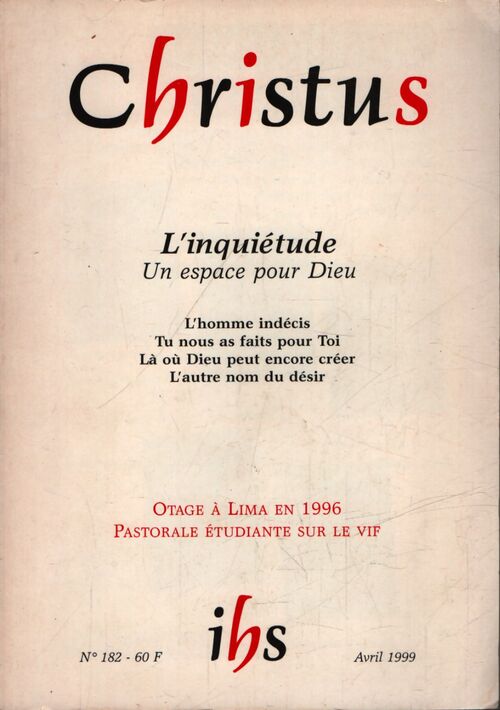 Christus n°182 : L'inquiétude - Collectif - Livre
