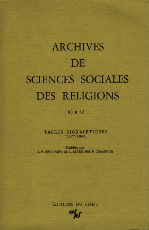 Archives de sciences sociales des religions 43 à 52 - Collectif - Livre