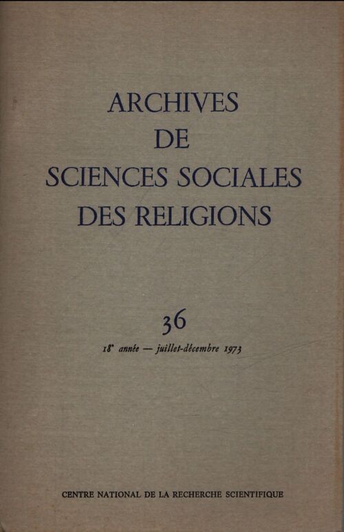 Archives de sciences sociales des religions 36 - Collectif - Livre