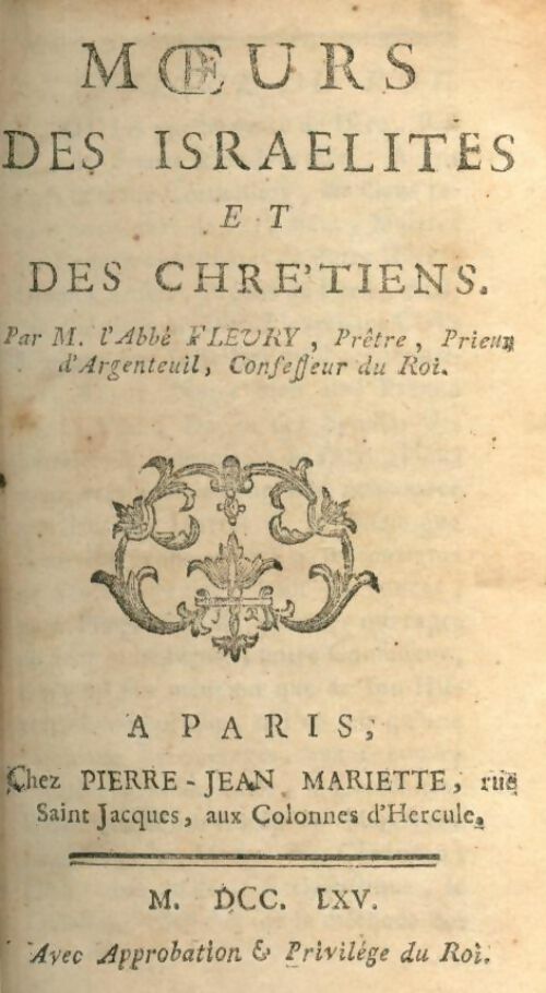 Moeurs des israélites et des chrétiens - Edmond Abbe Fleury -  Mariette - Livre