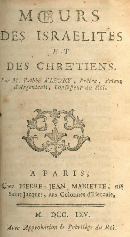 Moeurs des israélites et des chrétiens - Edmond Abbe Fleury -  Mariette - Livre