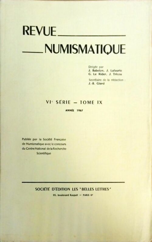 Revue numismatique VIe série Tome IX 1967 - Collectif -  Revue numismatique - Livre