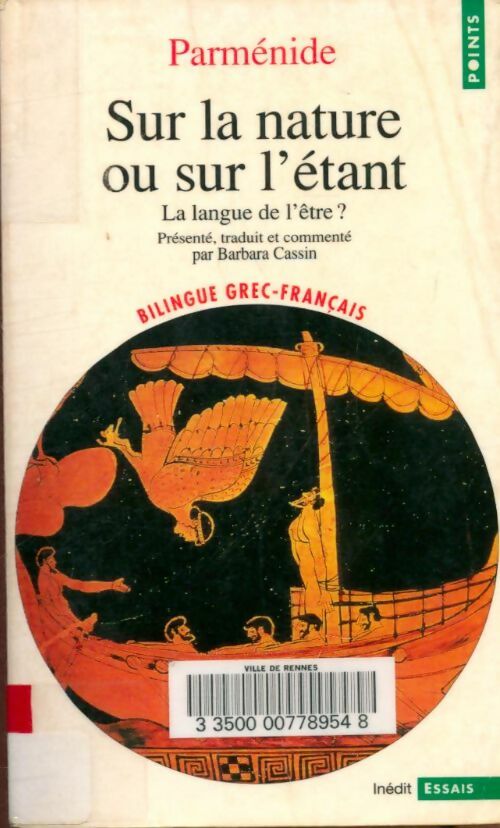 Sur la nature ou sur l'étant - Parménide -  Points Essais - Livre