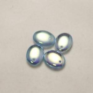 Perles en verre tchèque ovale plate Ø12mm bleu ciel transparent (x 4)