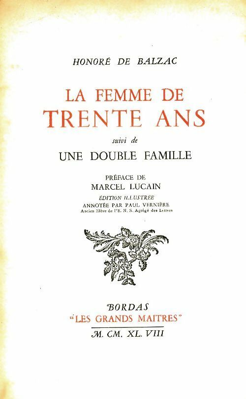 La femme de trente ans / Une double famille - Honoré De Balzac -  Les grands maîtres - Livre