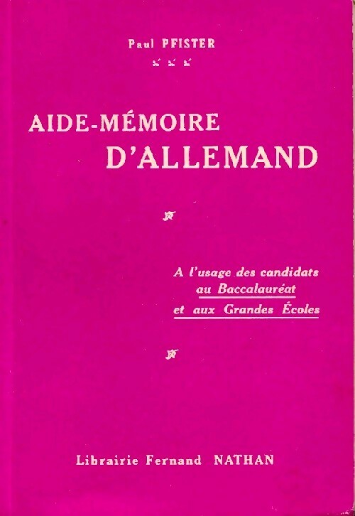Aide-mémoire d'allemand - Paul Pfister -  Nathan poches divers - Livre