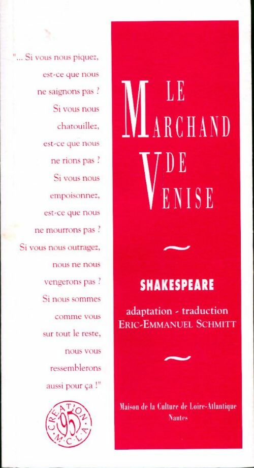 Le marchand de Venise - William Shakespeare -  MCLA - Livre