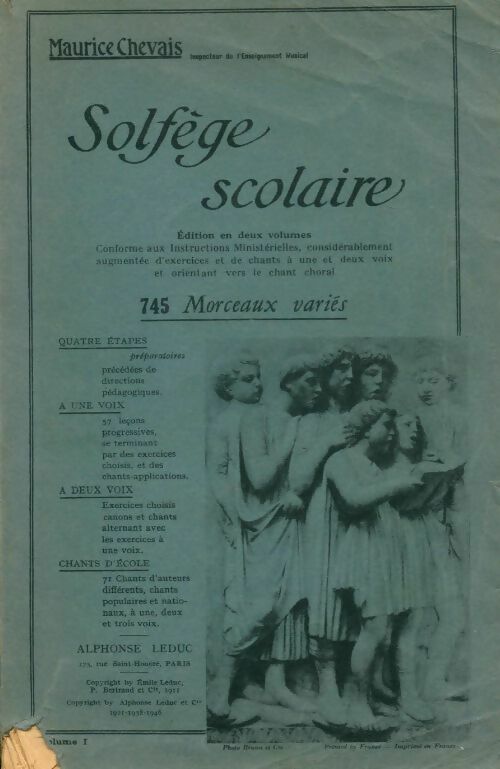 Solfège scolaire Volume I : 745 morceaux variés - Maurice Chevais -  Leduc's GF - Livre