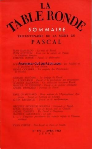 La table ronde n°171. Tricentenaire de la mort de Pascal - Collectif -  Buchet GF - Livre