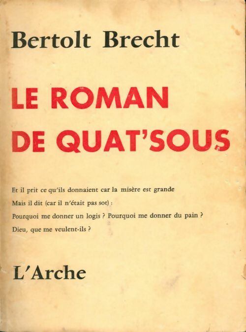 Le roman de quat'sous - Bertolt Brecht -  L'arche GF - Livre